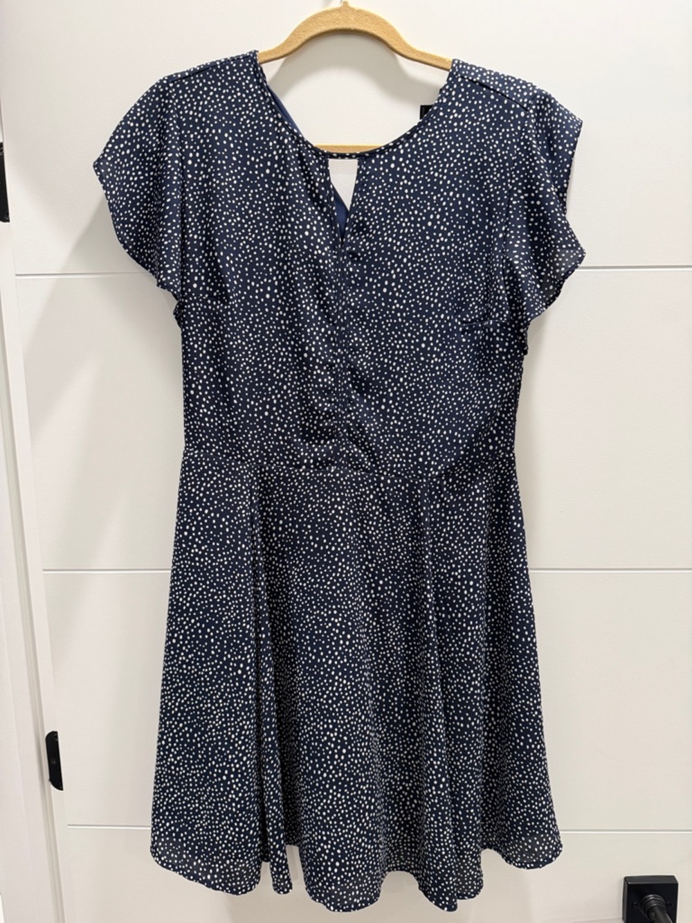 Banana Republic Navy and White Polka Dot Midi Dress
